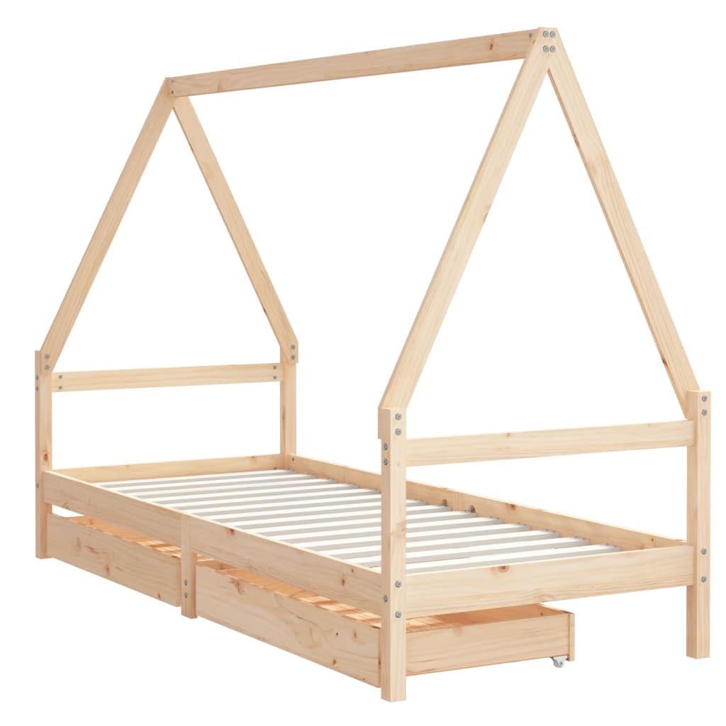 Kids Bed Frame with Drawers 90x190 cm Solid Wood Pine